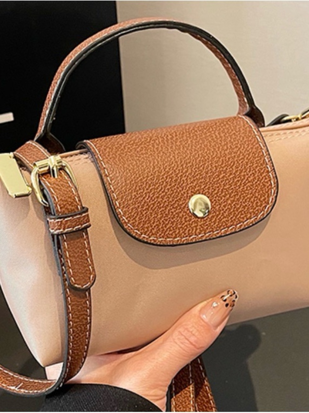Women's Two-Tone Tan Crossbody Top-Handle Bag
